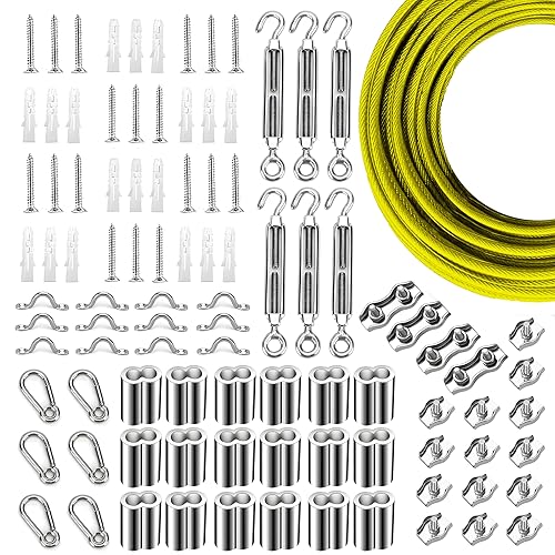 Miniatura 20 de Kit de suspensión de luces de globo, cable guía de luz para exteriores, cable de acero inoxidable recubierto de vinilo, incluye PVC transparente