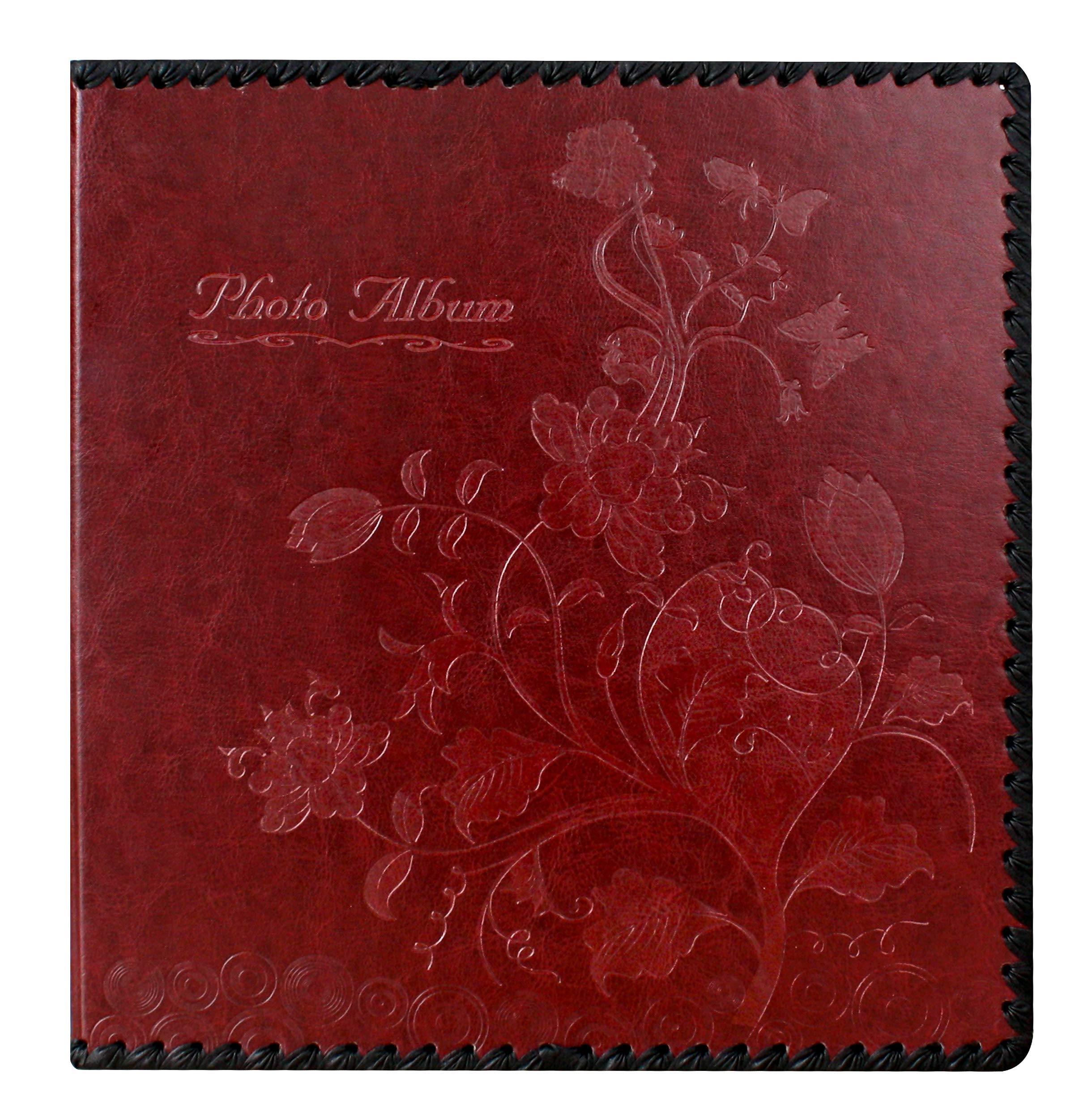 Photo Album Book, Family Album Self Adhesive Scrapbook, Leather Cover, Holds 3x5, 4x6, 5x7, 6x8, 8x10 Photos (Wine Red)