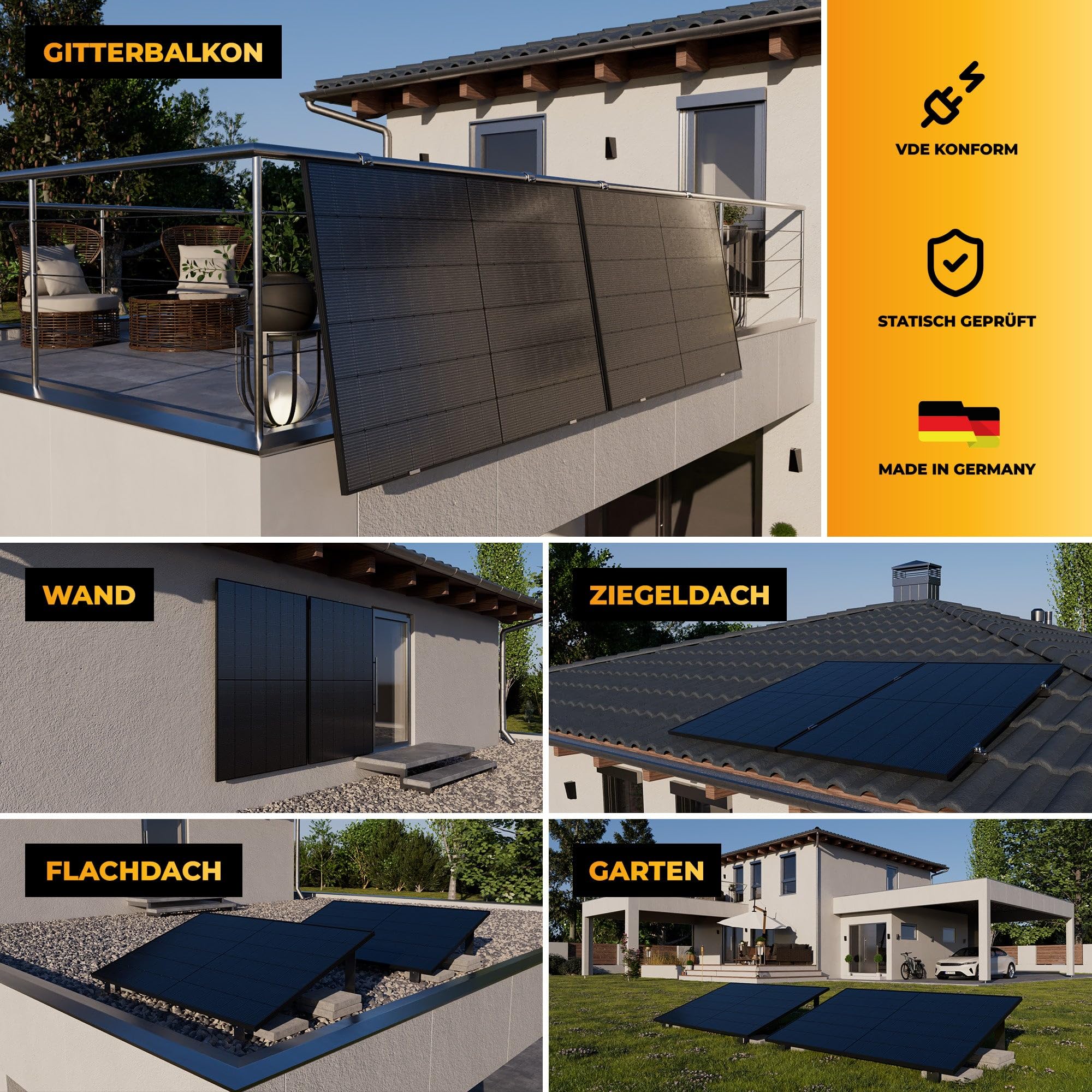 Kleines Kraftwerk 2000W Balkonkraftwerk XL Flachdach-Halterung – 800W Wechselrichter mit WiFi & Bluetooth, 4×500W bifaziale Solarmodule, 15 m Kabel – Solaranlage Komplettset Balkon