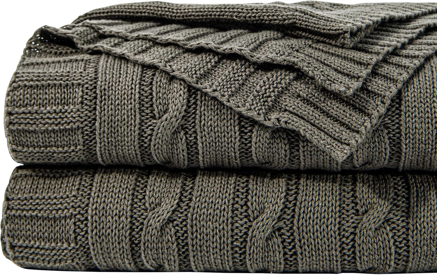 NTBAY 100% Pure Cotton Cable Knit Throw Blanket, Super Soft Warm 51×67 Knitted Throw Blanket for Couch, Sofa, Chair, Bed – Extra Cozy, Machine Washable, Comfortable Home Decor, Grey