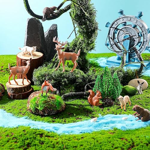Miniatura 7 de Sumind 18 figuras de animales del bosque, juguetes de animales del bosque, kit de árboles modelos, juguetes de plástico en miniatura, bosque salvaje