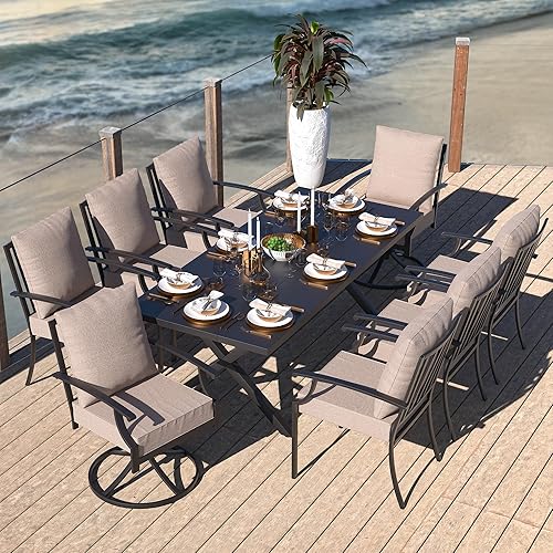 Miniatura 27 de Kullavik Juego de 15 muebles de comedor para exteriores, juego de muebles de ratán para patio, mesa de comedor y sillas con 12 sillas y cojines,