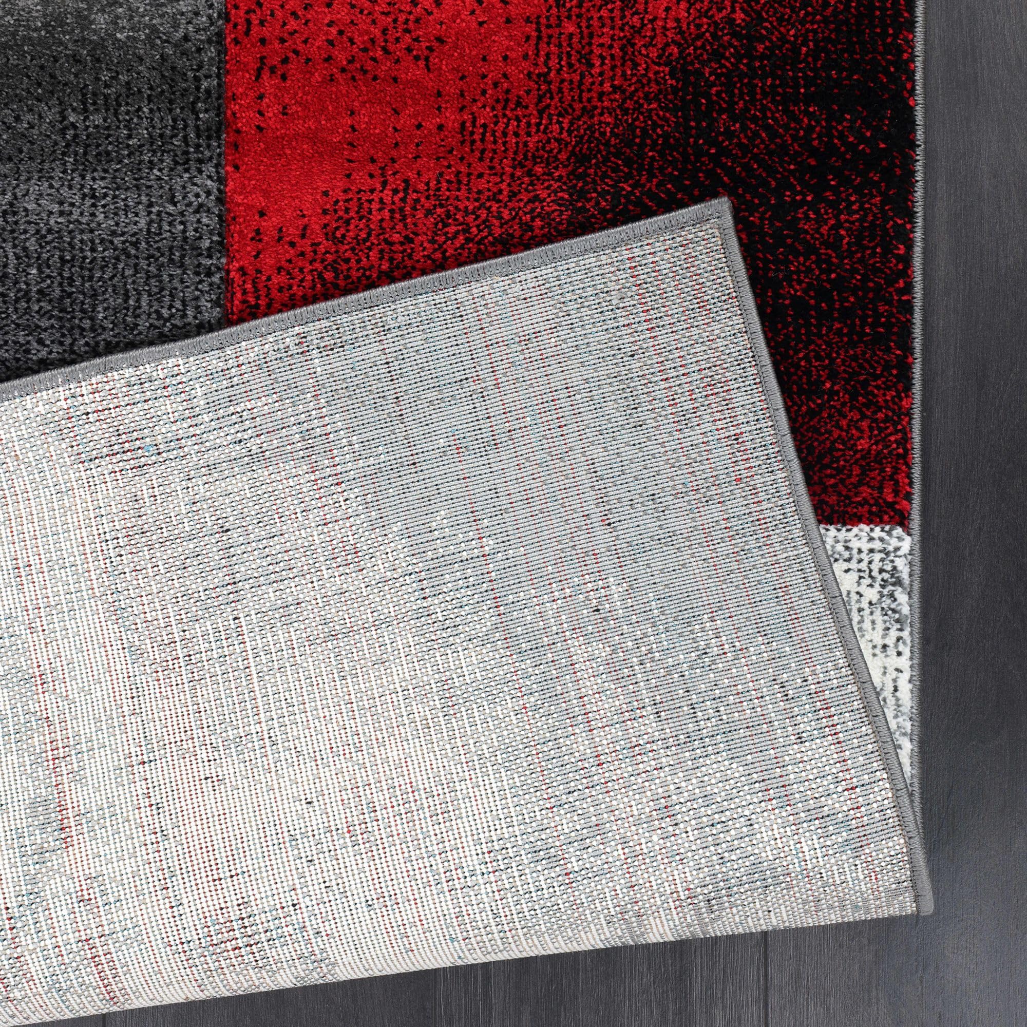 Carpetsale24 Teppich Läufer 80x300 cm Kurzflor Konturenschnitt in Rot Grau Weiß Kariertes Design, Extra Weich, Waschbar, Pflegeleicht Für Flur, Küche, Wohnzimmer
