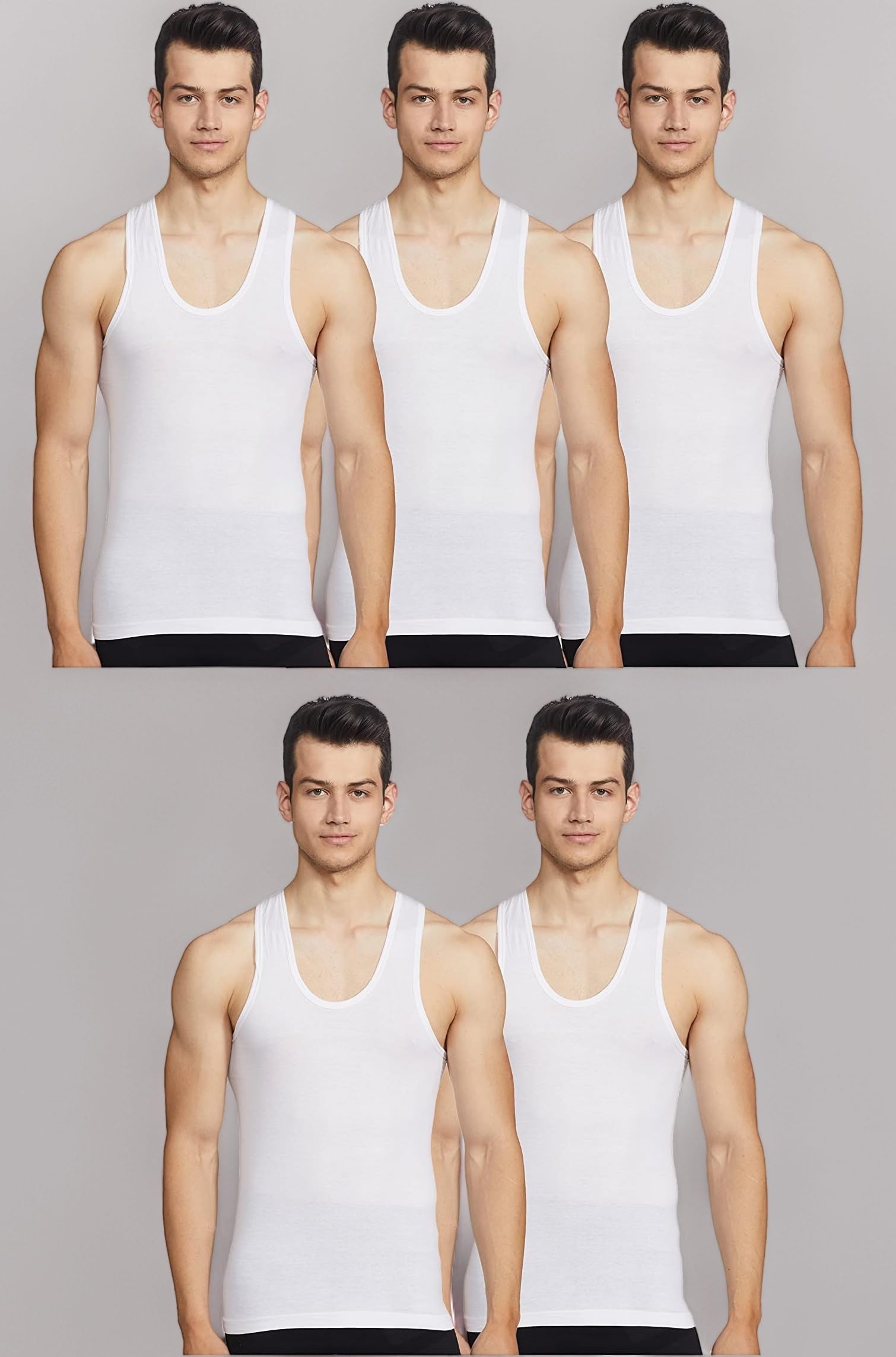 Rupa Jon Sleeveless Vest for Men, 100% Cotton Material, Round Neck, Pack of 5