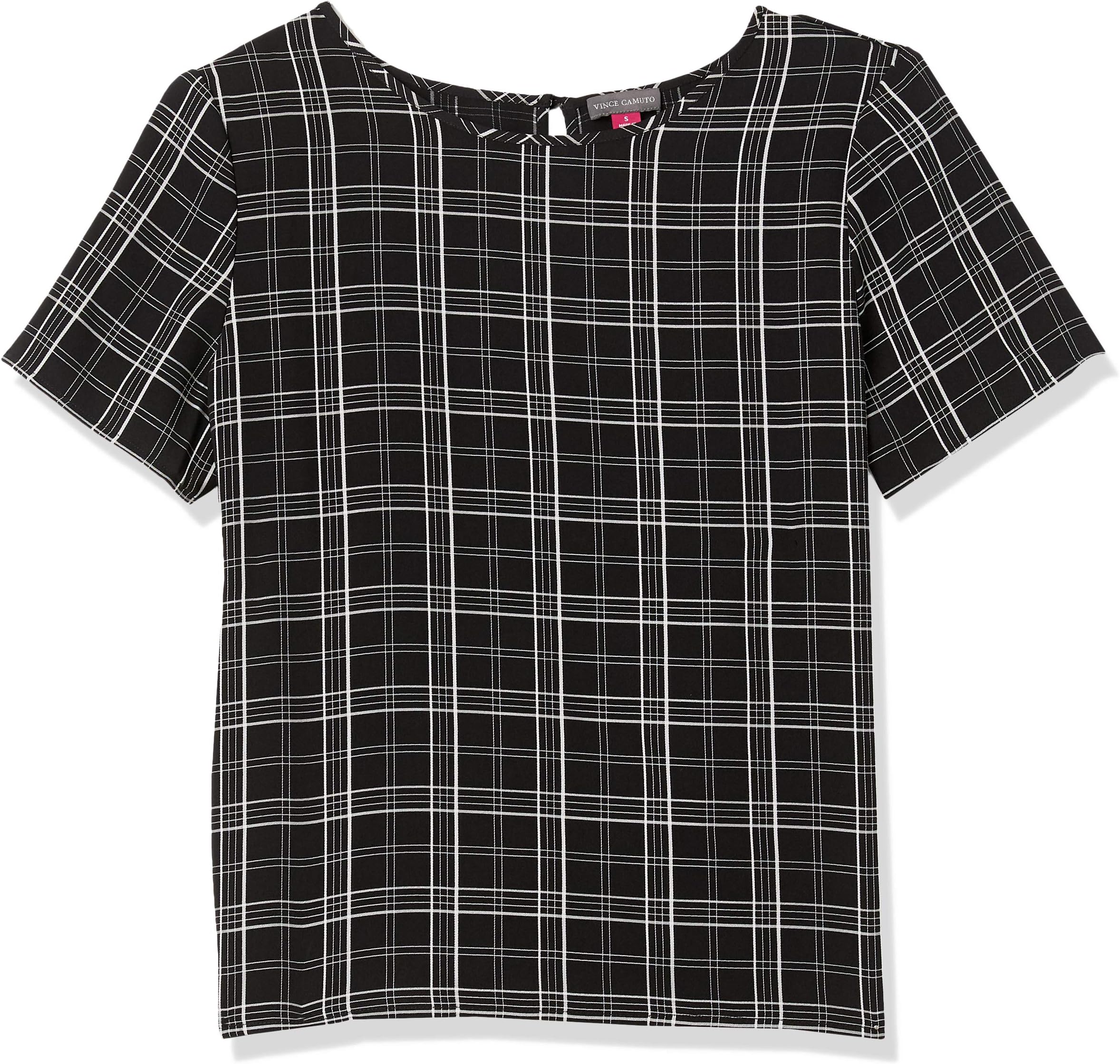 Vince Camuto womens Short Sleeve Even Plaid Shell Blouse