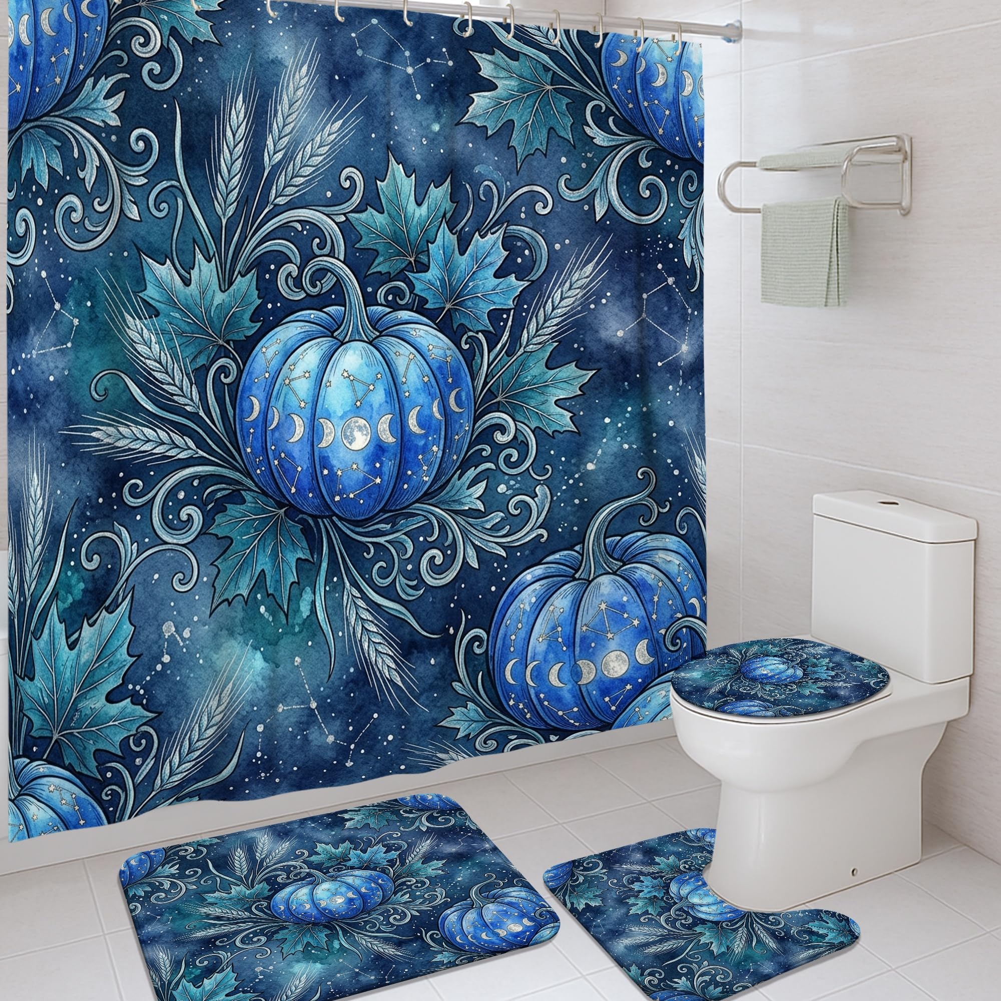 Rideau de douche automne bleu à citrouilles pour sublimer votre chambre d'amis