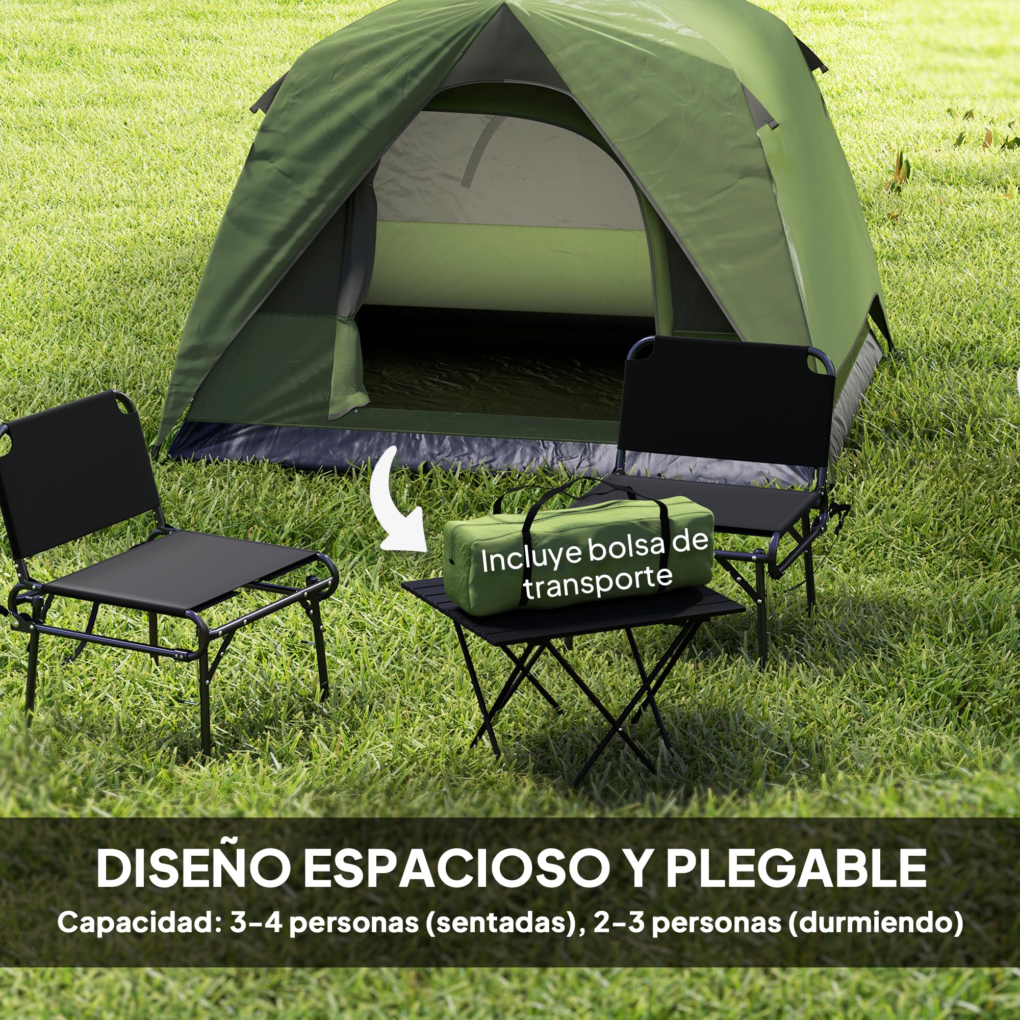 Outsunny Tienda de Campaña para 2-4 Personas Tienda de Camping Plegable con Puerta Ventanas de Malla Bolsillo Gancho y Bolsa de Transporte Impermeable Fácil Instalación para Senderismo