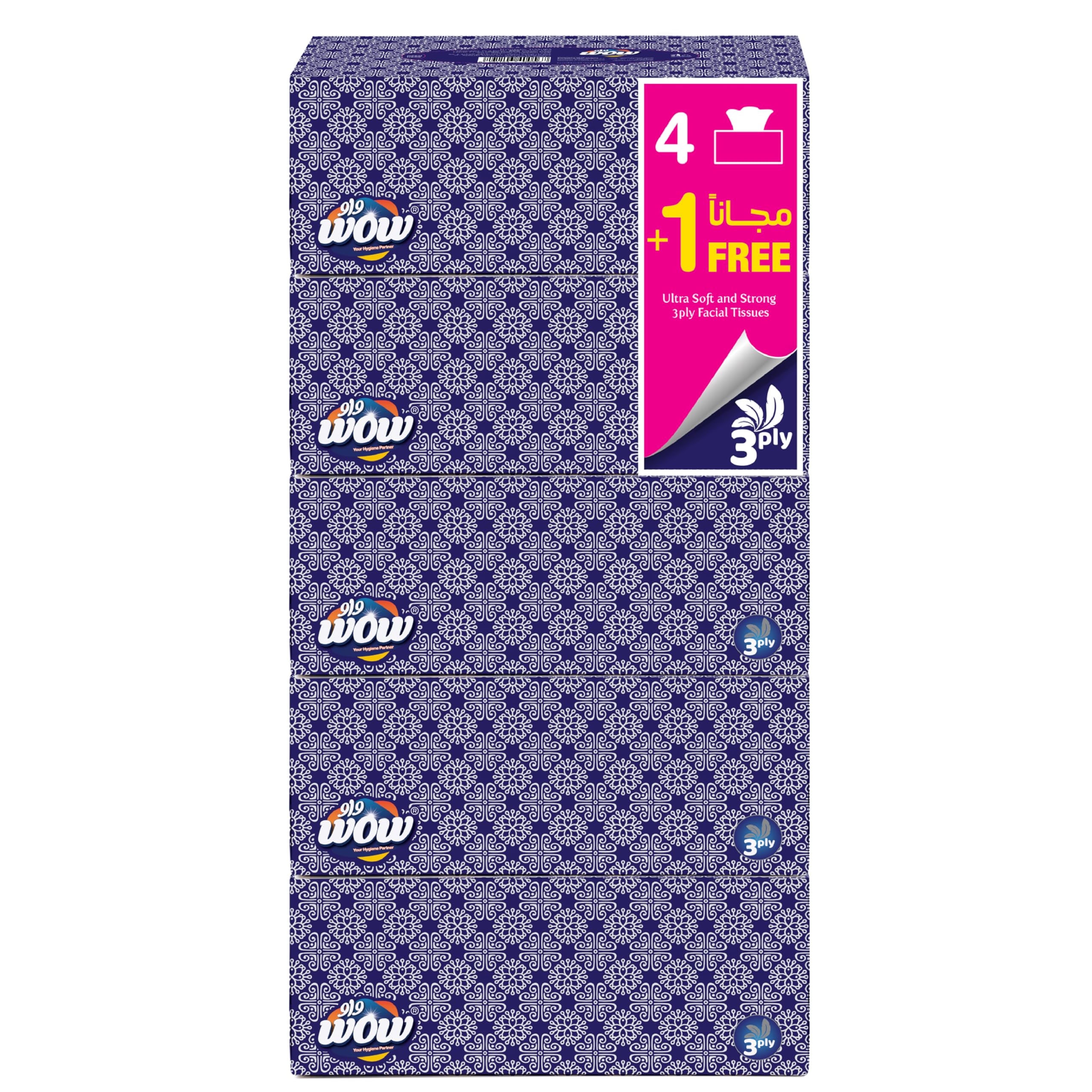 “WOW Facial Classic 2-Ply Tissue – 200 Sheets per Box, 5-Box Pack Soft & Strong Paper Tissues for Everyday Use”