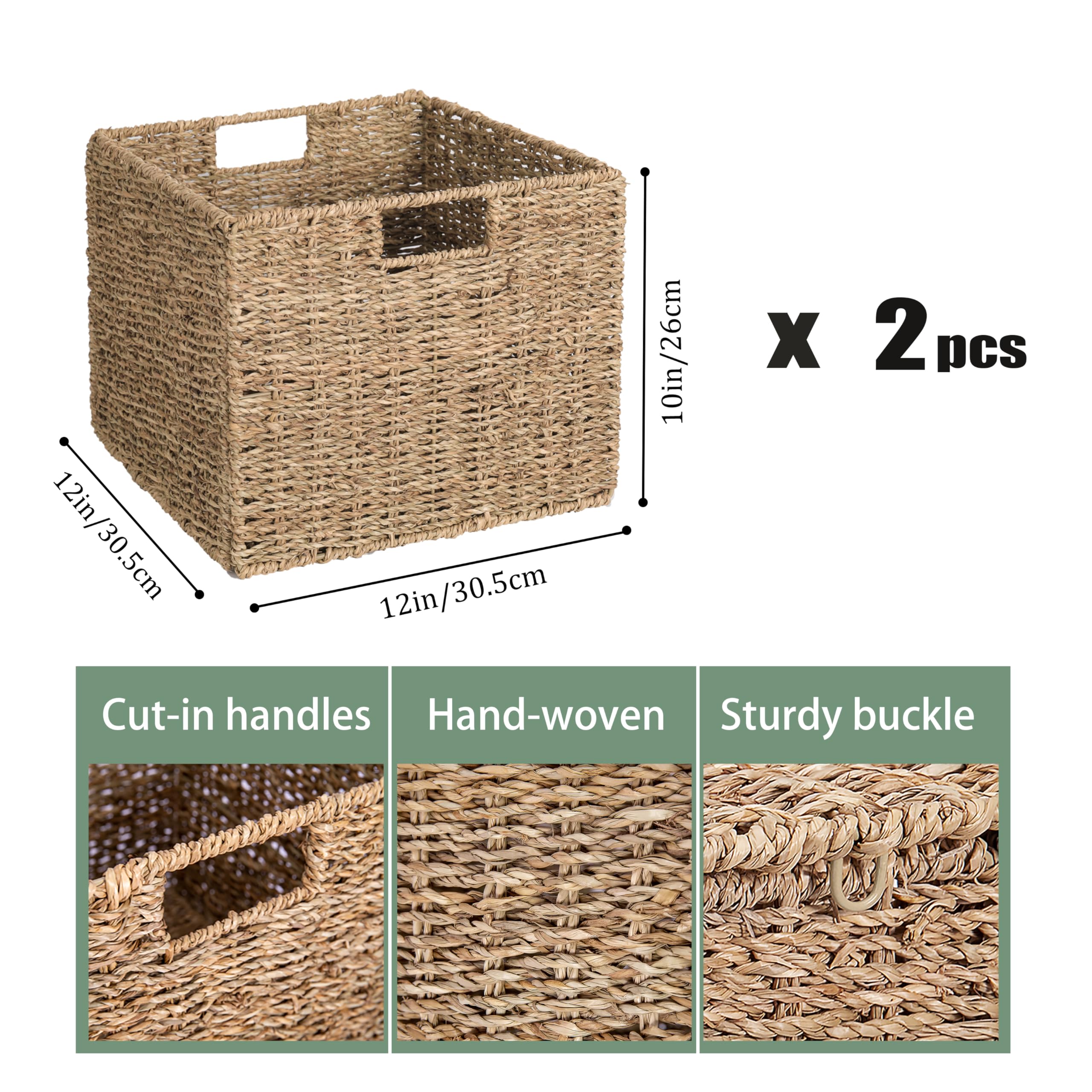 2er-Set Kallax Expedit Regal Korb/Kallax Korb Geflochten / 30 x 30 x 25H cm/Seegras Regalkorb/Faltkorb Flechtkorb/Regalbox Storage Box/Aufbewahrungskorb Regalkorb Faltbar