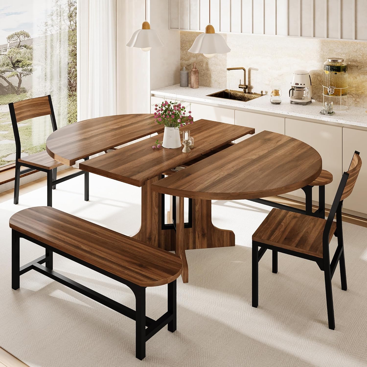 The iPormis dining table shown in its fully extended oval configuration, accommodating more diners.