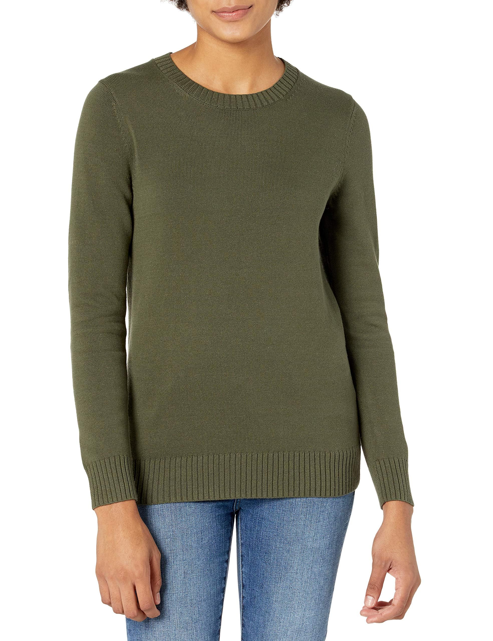 Amazon Essentials Women's 100% Cotton Crewneck Sweater (Available in Plus Size), Olive, XS