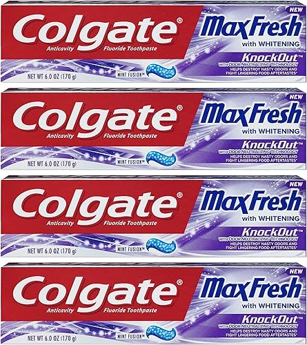 Miniatura 1 de Colgate Max Fresh - Pasta de dientes KnockOut - Con tecnología de neutralización de olores - Peso neto de 6 onzas por tubo - Paquete de 4 tubos
