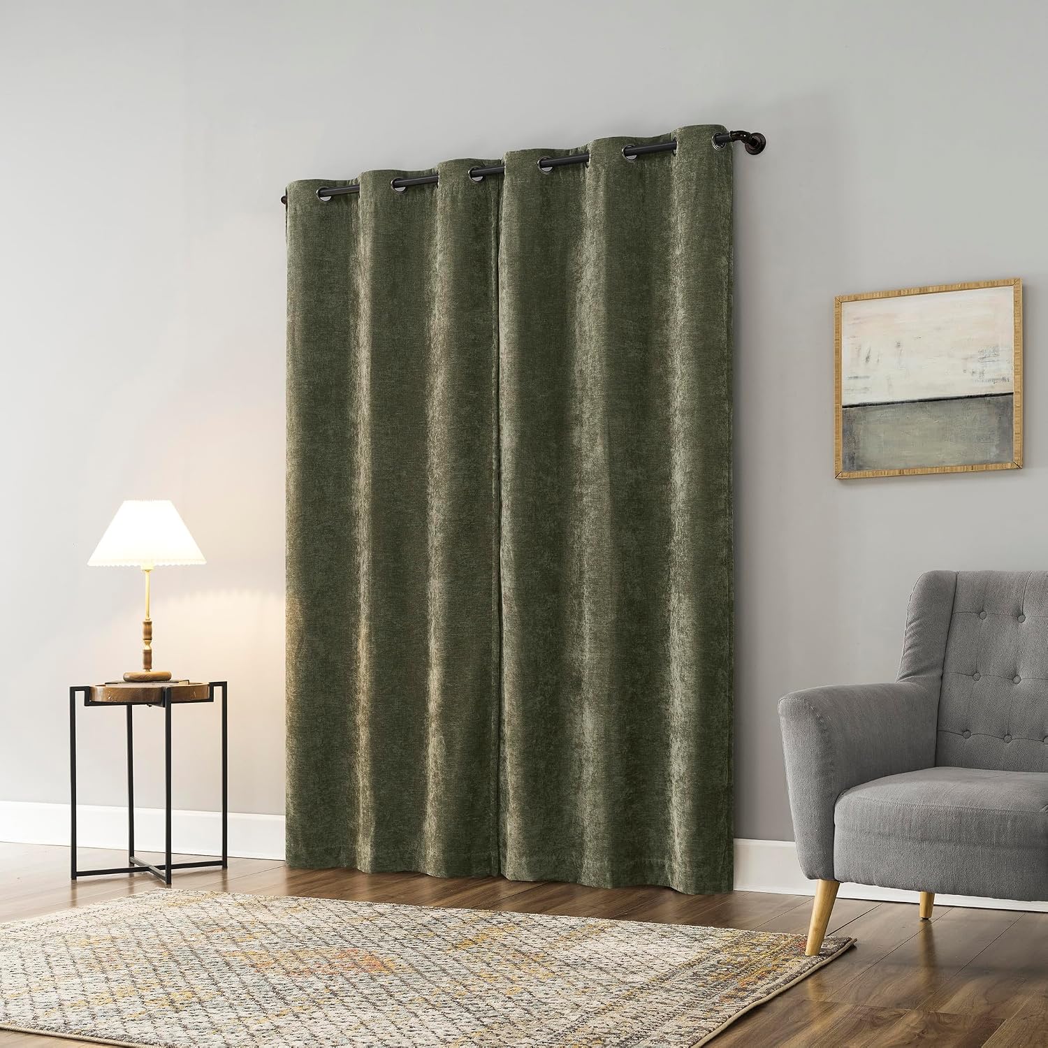 Sun Zero Isidora Velvet Magnetic Closure 100% Blackout Grommet Curtain Panel, 40" x 84", Olive Green