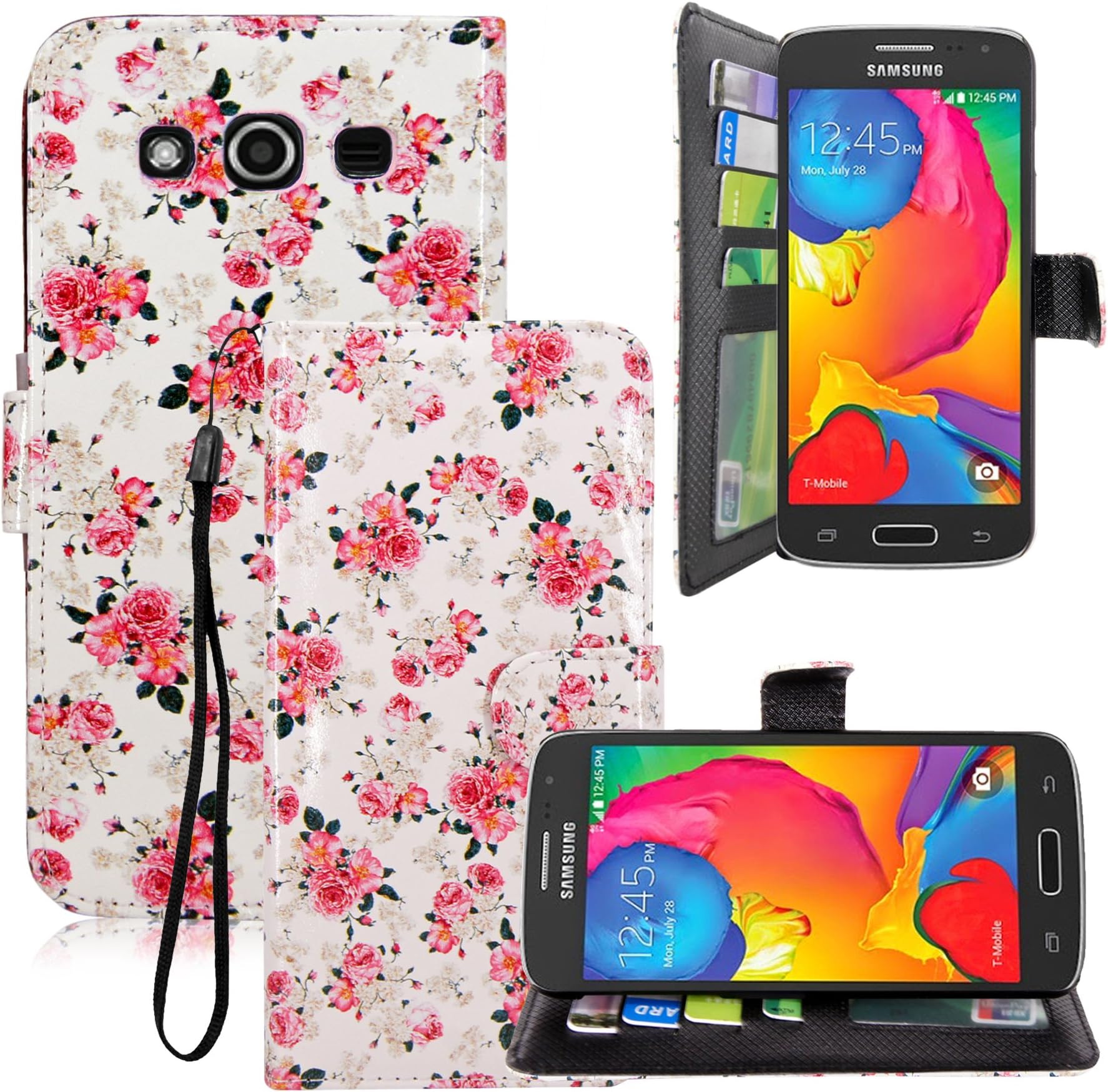 Galaxy Avant Case - Cellularvilla Vintage Pink Rose Flower Design Pu Leather Wallet Card Flip Open Pocket Case Cover Pouch for Samsung Galaxy Avant G386 (T-Mobile)