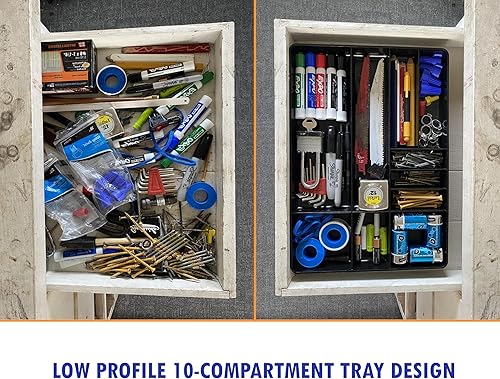 Miniatura 4 de Protoco 6070 Bandeja de plástico organizadora de caja de herramientas con 10 compartimentos, 16 x 11 x 1.5 pulgadas, color amarillo