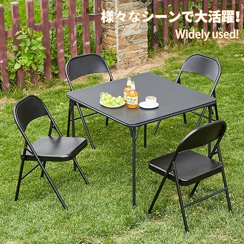 Miniatura 6 de BOOSDEN Juego de 4 sillas plegables de metal, sillas plegables resistentes para exteriores e interiores, comedor y fiesta, color negro