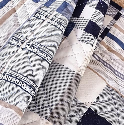 Miniatura 5 de Brilliant Sunshine Funda acolchada para sillón reclinable con diseño de cuadros azules y rayas, 26 pulgadas de ancho de asiento, protector de