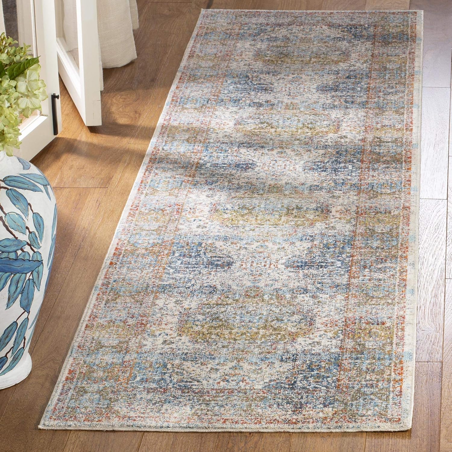 SAFAVIEH Persian Collection Runner Rug - 2'2" x 12', Beige & Blue, Oriental Distressed Design, Non-Shedding & Easy Care, Ideal for High Traffic Areas in Living Room, Bedroom (VTP483B)