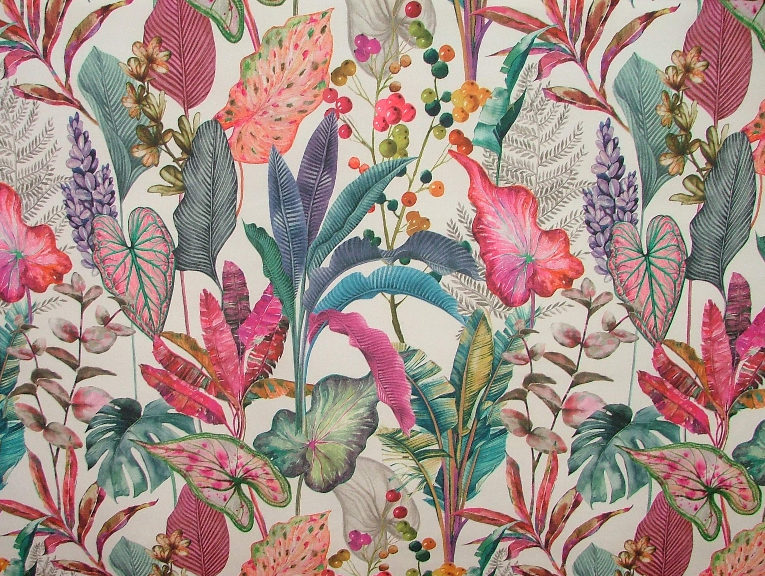Pandoras Upholstery Ivory Tropical Palms Plants Botanical Velvet Fabric Curtain Upholstery Cushion (A4 Sized Sample)