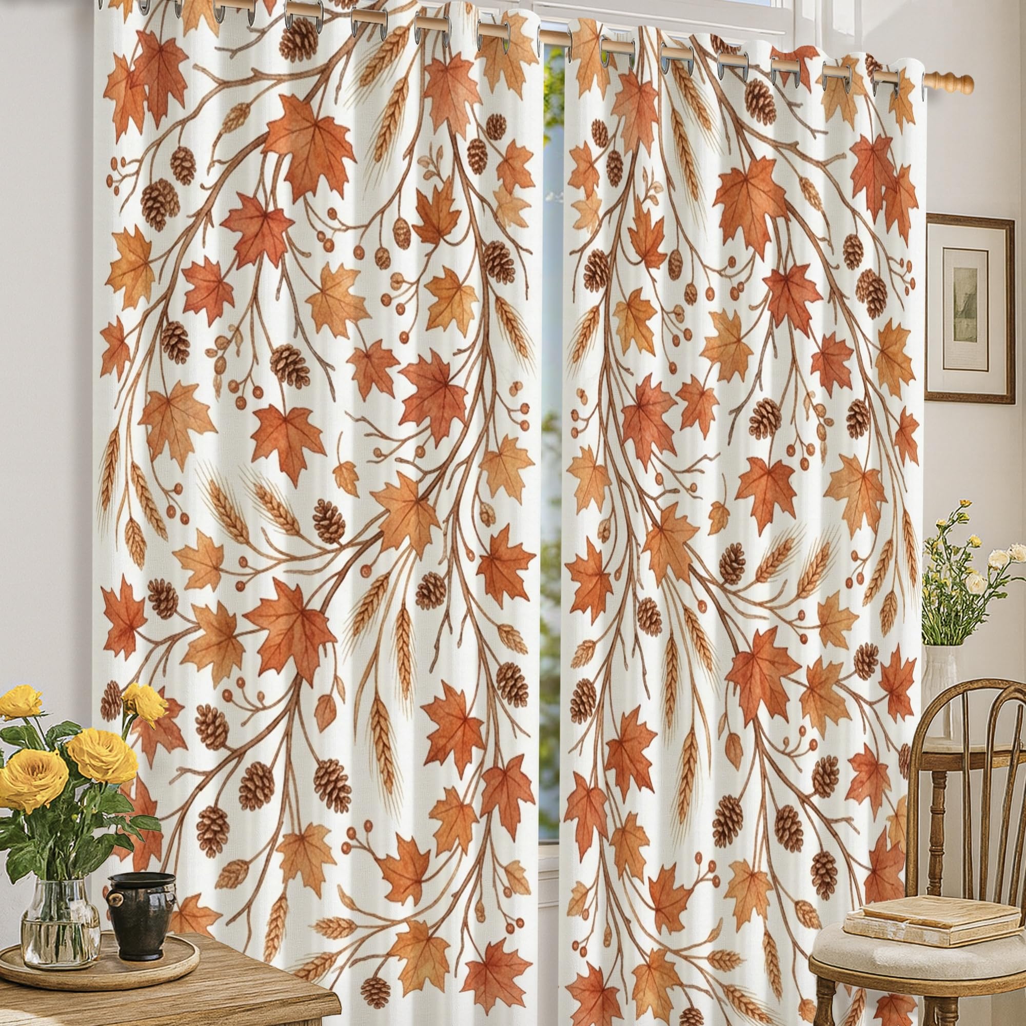Rideaux occultants motif érable orange lavables pour chambre bébé