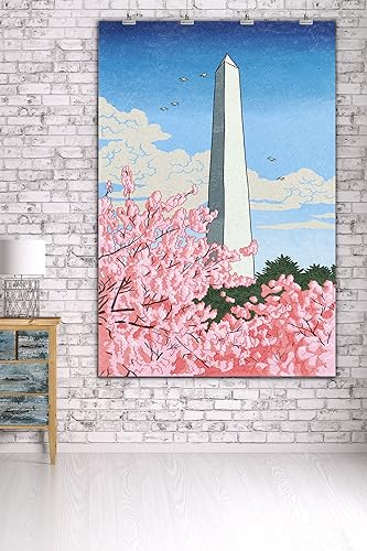 Miniatura 3 de Washington, DC, Monumento de Washington, Flores de cerezo (36 x 54 pulgadas, póster de viaje para decoración de pared)