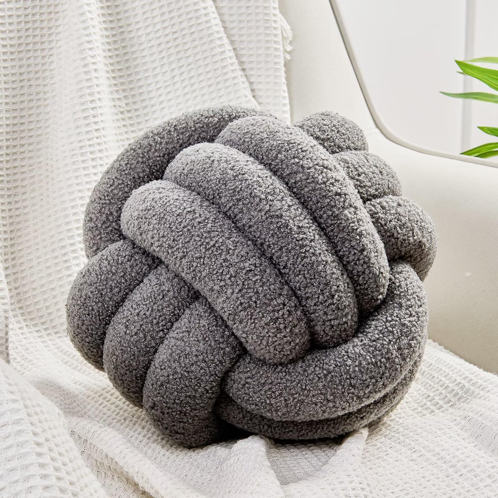 Uvvyui Knot Pillow Ball, Soft Home Decorative Pillows, Round Throw Pillow, Handmade Knotted Plush Pillow, Round Boucle Pillow Cushion (11 Inches Dark Gray)