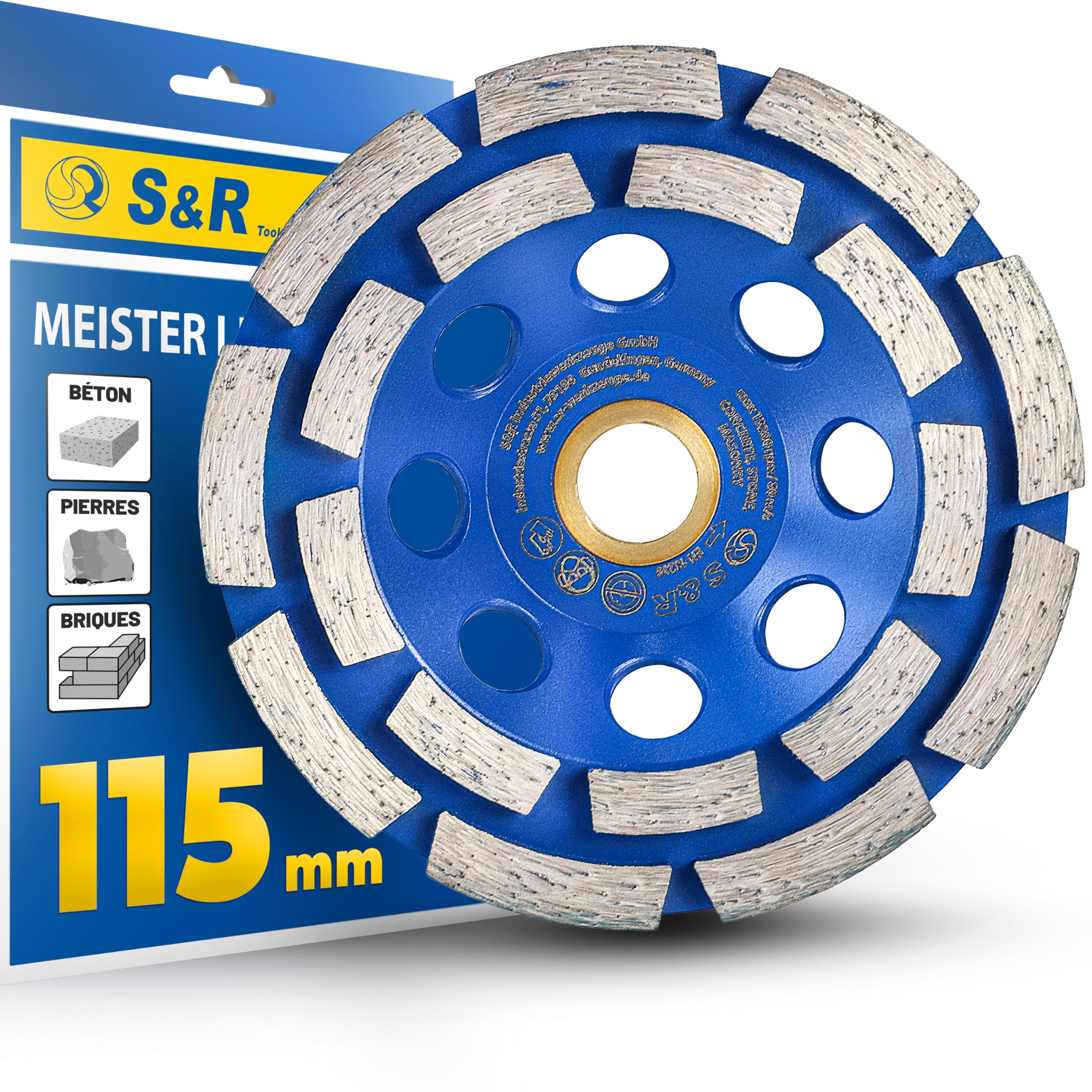 S&R Disque Diamant 115 mm Meule Poncage Surfacage Béton. Meule Boisseaux Abrasive à Poncer Béton Pierre Granit pour Meuleuse 115mm