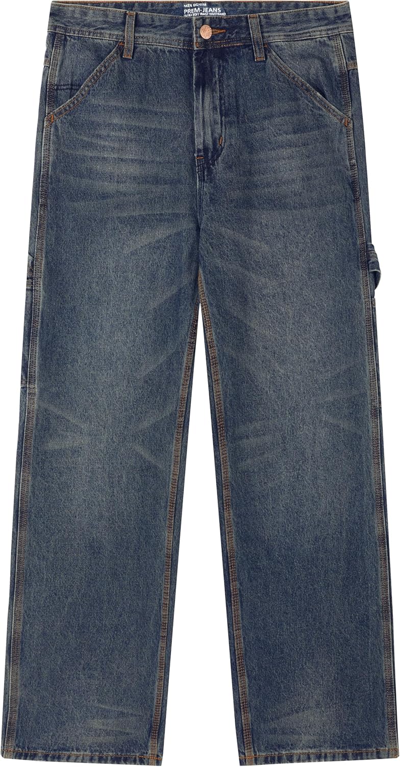 Men's Y2K Hip Hop Baggy Jeans Loose Fit Wide Leg Denim Pants Casual Streetwear Trousers