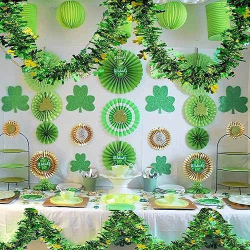 Miniatura 4 de MUWOOB Guirnalda de oropel del día de San Patricio de 33 pies, guirnalda de trébol verde para decoración de fiesta del día de San Patricio,