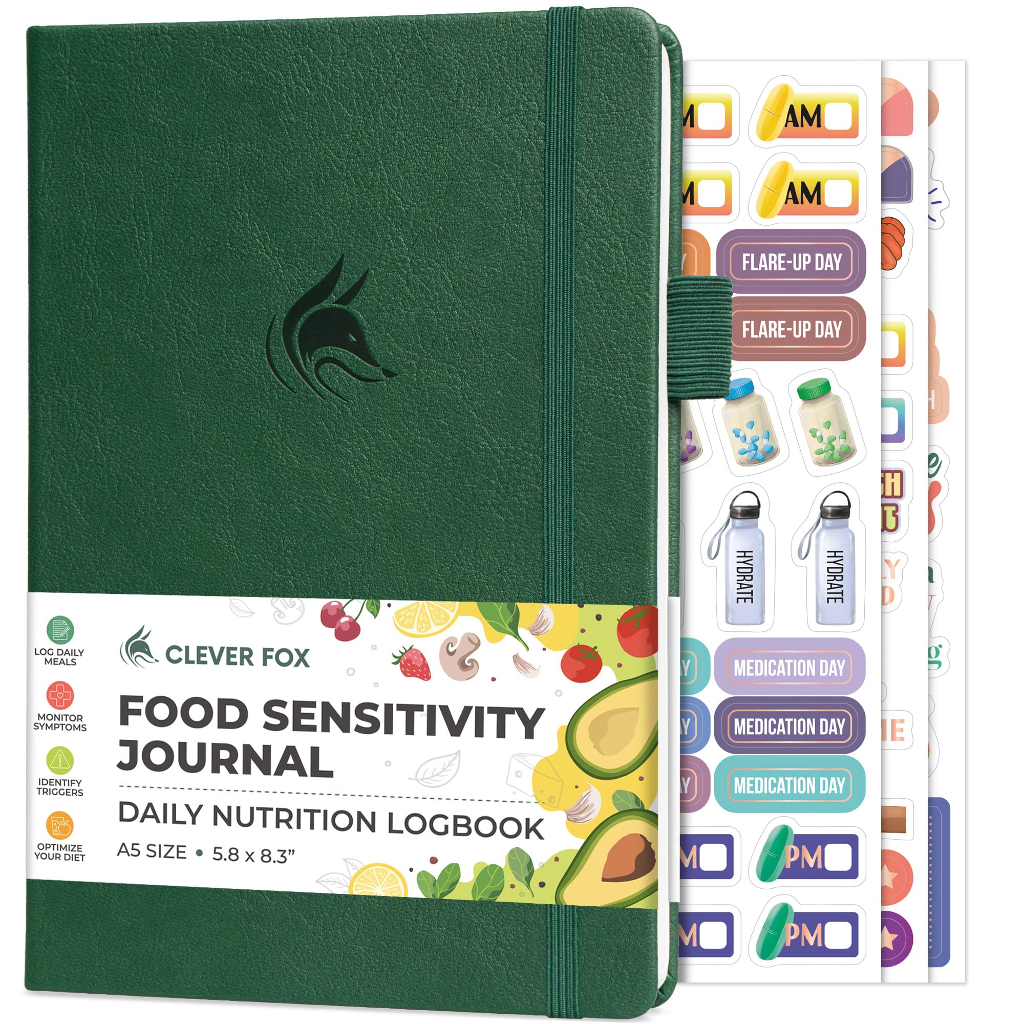 Clever Fox Food Sensitivity Journal – Daily Intolerance & Symptom Log for IBS, Diabetic, Low Fodmap, Elimination Diet – Health Tracker (Forest Green)