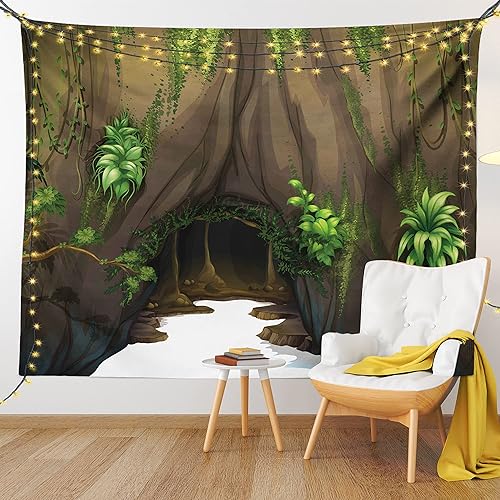 Miniatura 9 de Ambesonne Tapiz de naturaleza, cueva de árbol rodeada de musgo, bosque, verde fantasía, dibujos animados del mundo secreto, para colgar en la pared