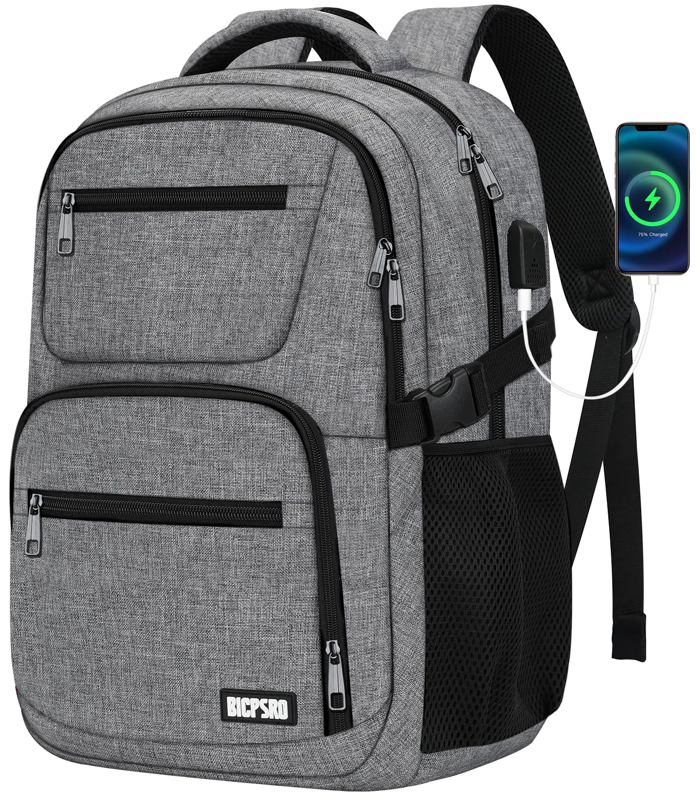 Backpack for Men Women, School Backpack for Boys Girls Teens, Work Business College Backpacks with USB Charging Port, Black Student Bookbag Fits 15.6