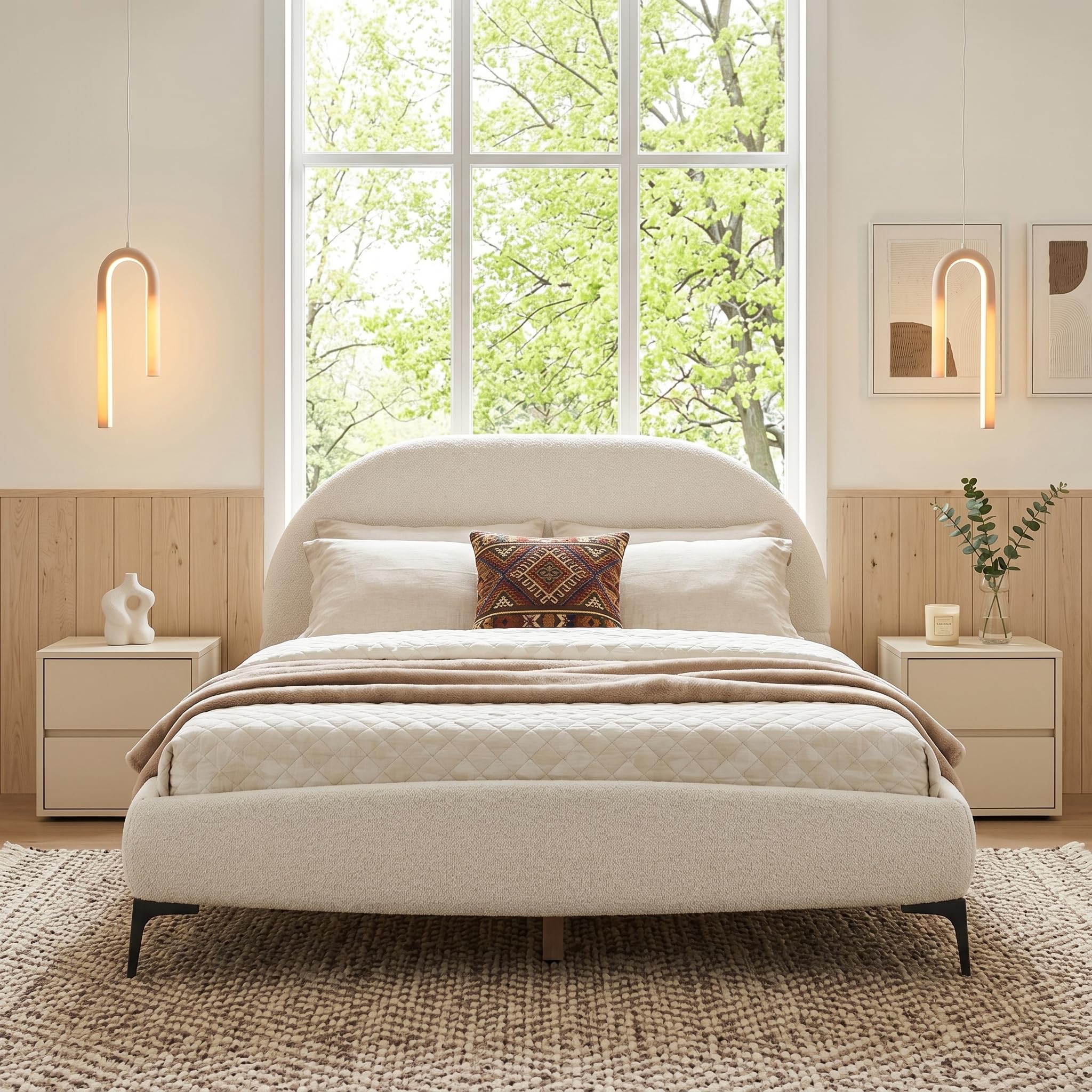 Photo 1 of Christopher Knight Home Boucle Upholstered Bed Frame, Queen, Cream White