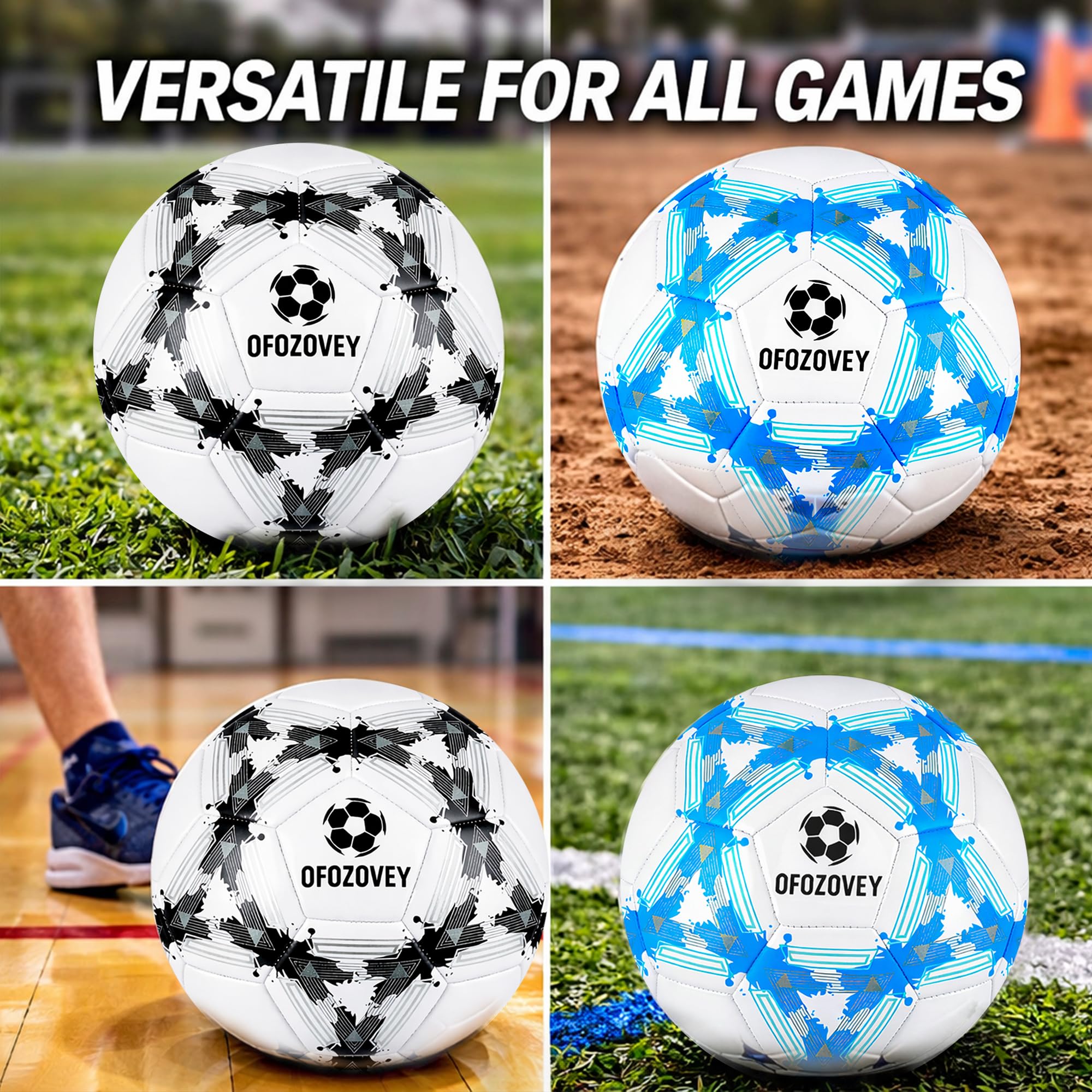 Pallone da calcio misura 5, confezione da sei pezzi, classico calcio indoor outdoor con 1 pompa, 2 sacchetti a rete e 2 aghi, lunga durata per allenamento, giochi, giochi all'aperto e al