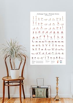 Ashtanga Primary Series Practice Chart| Yoga Poses Poster| 24x36 inch |Sequence of Asanas | Essential Yoga Chart |Cool Eclectic Colorful Wall Decor| Infographic Art Print