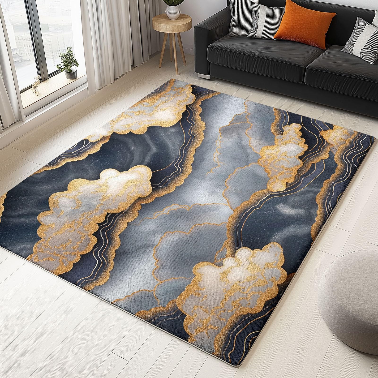 120 x 180 cm Dywan można prać w pralce Abstrakcyjne wzory chmury i fale UltrasOffic Flanelowy antypoślizgowy antypoślizgowy dywanik do pokoju dziecięcego, salonu i łazienki - łatwy do czyszczenia