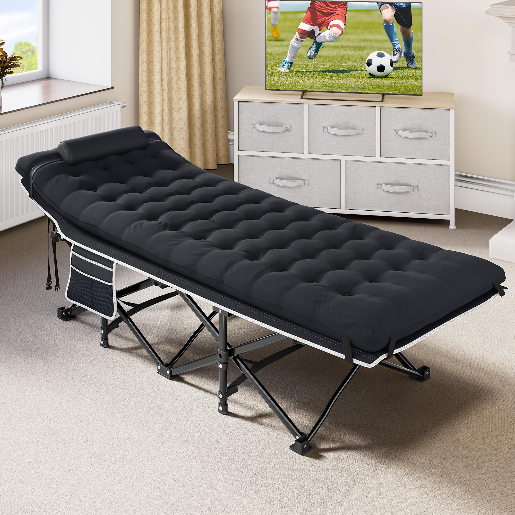 YITAHOME Brandina da Campeggio Pieghevole con Materasso Più Spesso, Lettino da Campeggio Robusti e Resistenti, Letto da Campeggio Comodo con Capacità di 250 kg per Viaggi/Ufficio/All'Aperto, Nero