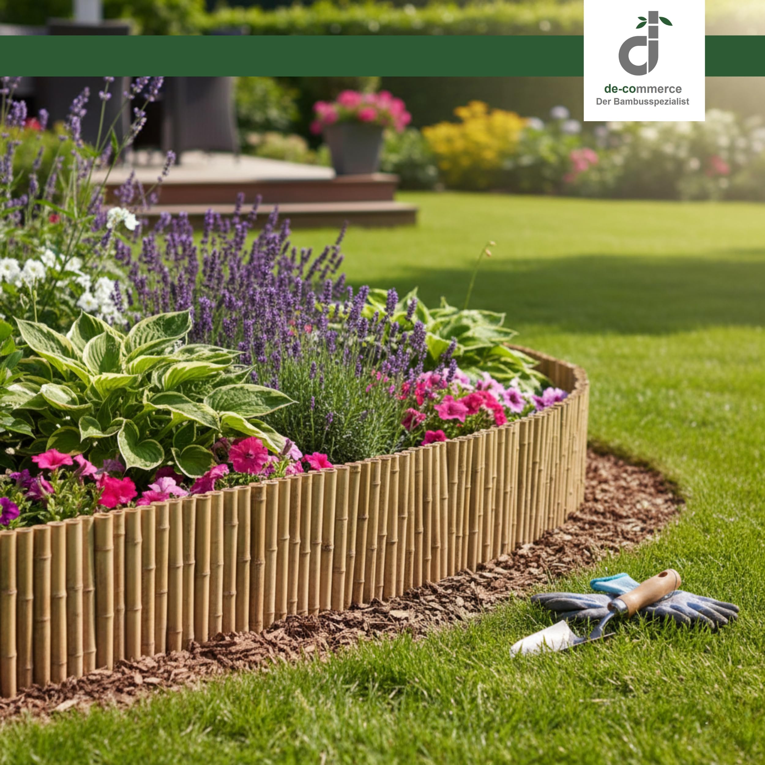 DE-COmmerce Bambus Beetumrandung ATY Nature (H x B) 45 x 200 cm Oben geschlossen Rasenkante Beeteinfassung Beetbegrenzung Bambuszaun für Garten