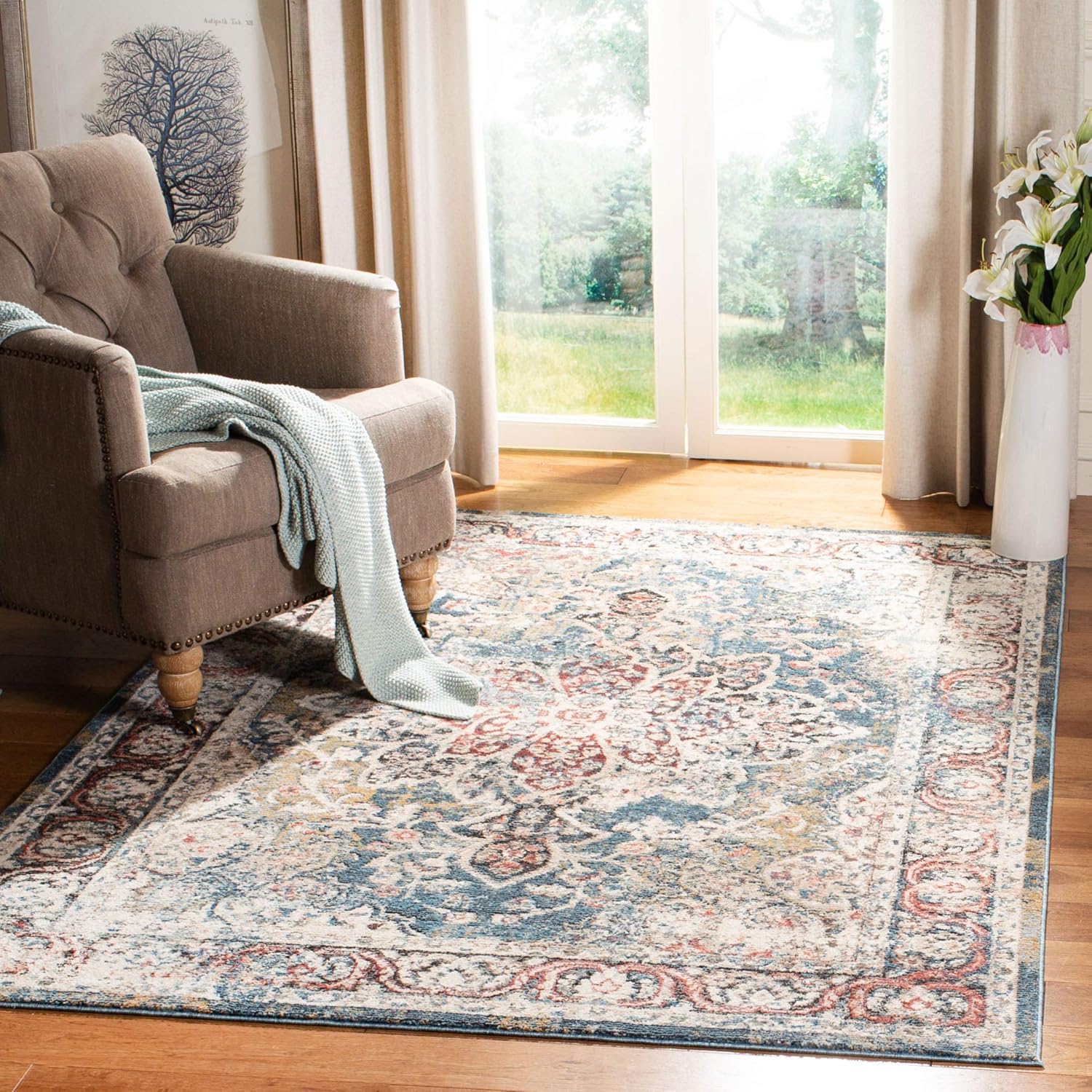 SAFAVIEH Carlyle Collection Accent Rug - 2'7" x 5', Turquoise & Ivory, Oriental Distressed Design, Non-Shedding & Easy Care, Indoor/Outdoor & Washable-Ideal for Patio, Backyard, Mudroom (CYL215J)