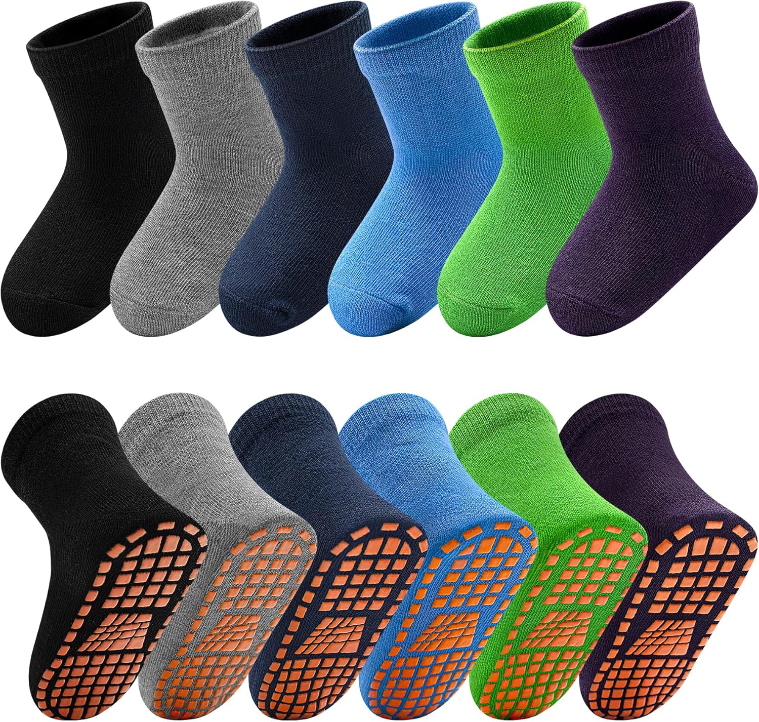 SkiBeaut 6 Pairs Kid Grips Socks Youth Non Slip Child Grippers Socks Young Boys Girls Teen Team Athletic Socks for Age 2-13
