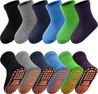 SkiBeaut 6 Pairs Kid Grips Socks Youth Non Slip Child Grippers Socks Young Boys Girls Teen Team Athletic Socks for Age 2-13