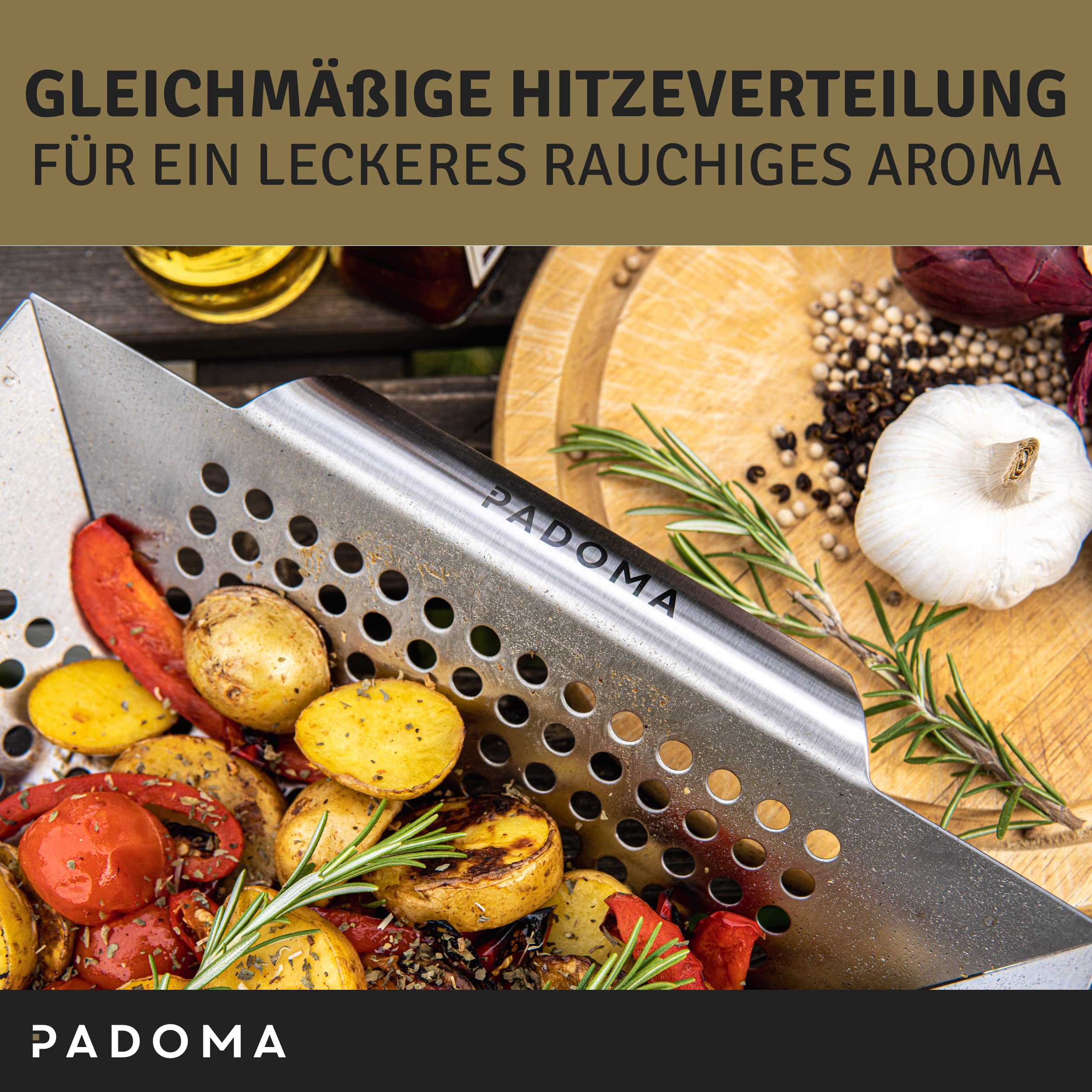 Grillkorb aus Edelstahl Grillschale 30 x 30 x 6 cm für alle Grillarten perfekt für Fleisch, Gemüse und Fisch spülmaschinengeeignet