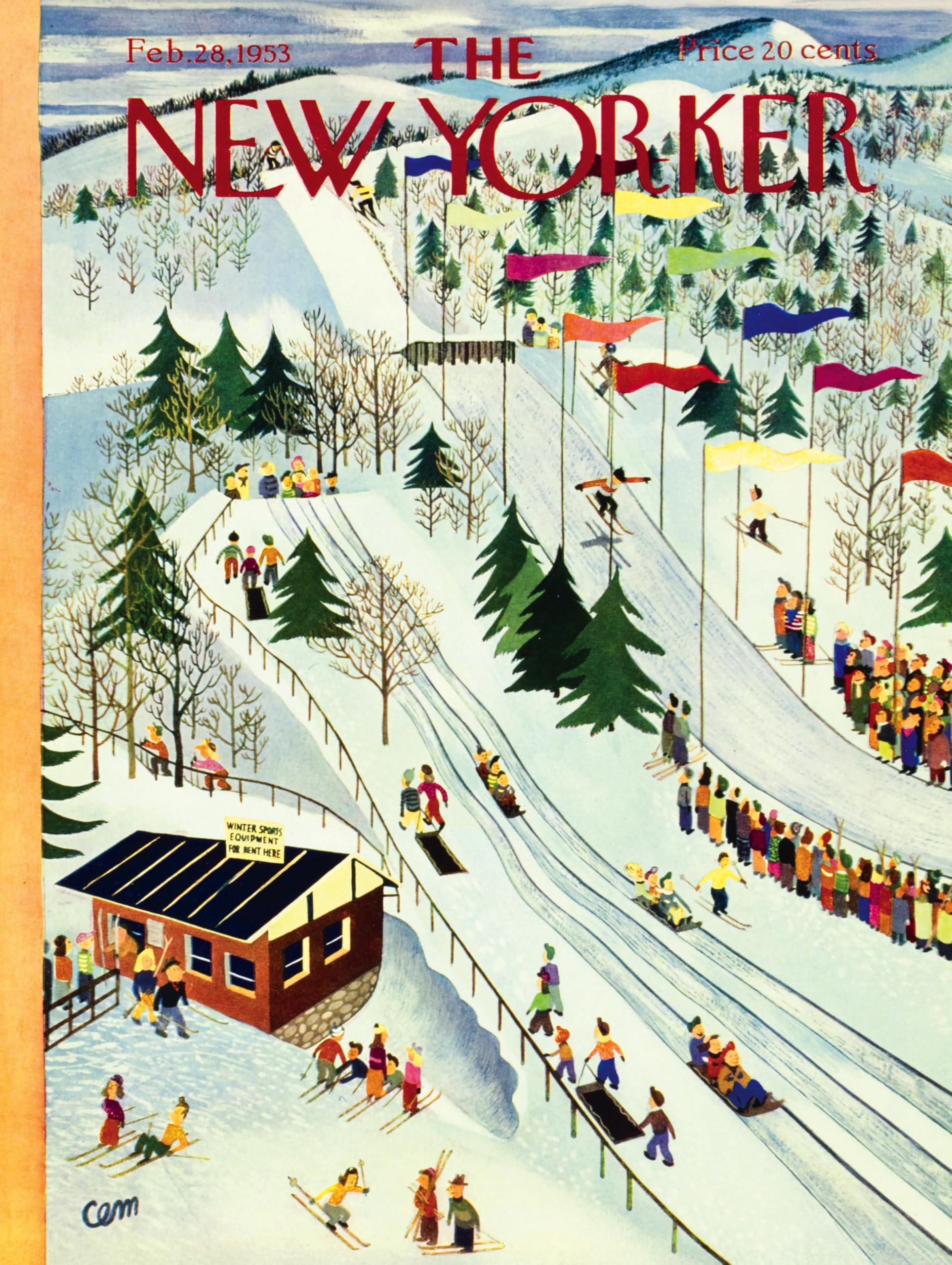 New York Puzzle Company - New Yorker Luge et Ski – Puzzle de 1000 pièces pour adultes par Charles E. Martin