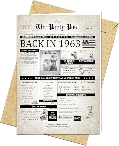 Tarjeta de cumpleaños número 60 para hombres o mujeres nacidos en 1963, regalos divertidos grandes para papás o mamás de 60 años. Ideas de regalo de