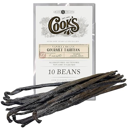Cook's, Granos de vainilla orgánicos de Tahití, grado A, la mejor vainilla gourmet fresca premium del mundo, certificado orgánico por CCOF, 10