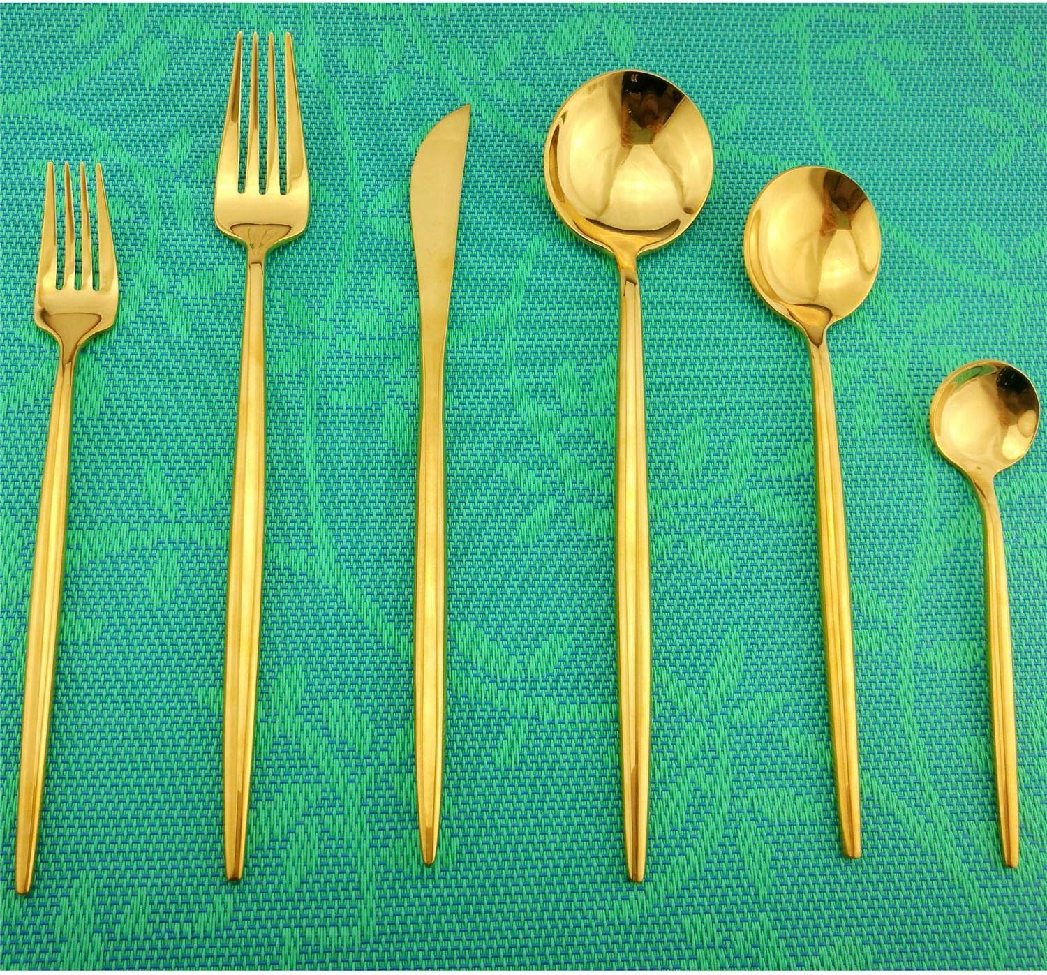 Flatware Set, 6Piece Gold Plated 18/10 Stainless Steel