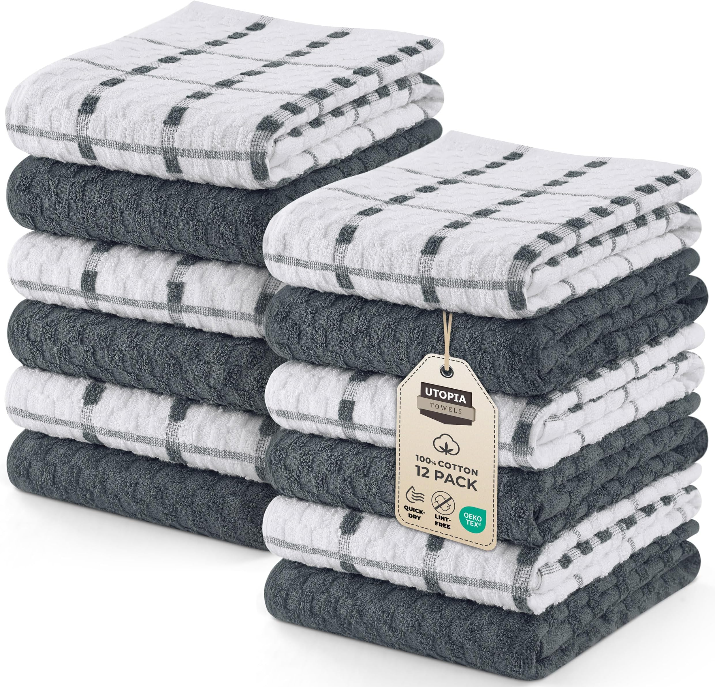 Utopia Towels - Kitchen Towels 12 Pack, 15 x 25 Inches, 100% Ring Spun Cotton Super Soft and Absorbent Linen Dish, Tea and Bar Towels Set, Grey