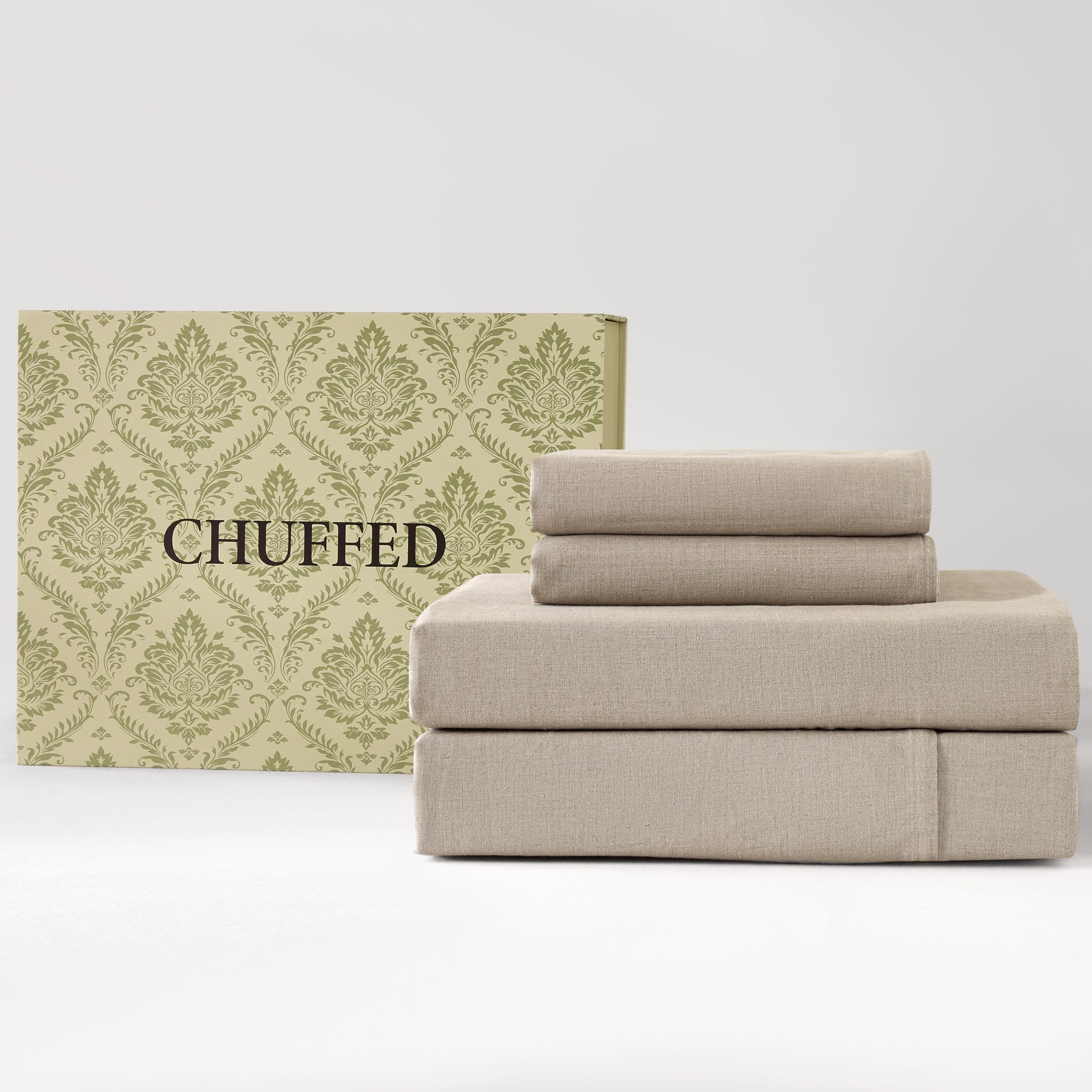 Photo 1 of CHUFFED 100% French Pure Linen Sheets Set Queen Size 4-Piece, Oeko-Tex Certified 180 GSM Stone Washed All-Season Bedding for Hot Sleepers, Ultra Soft & Breathable with 16" Deep Pocket -Natural Linen