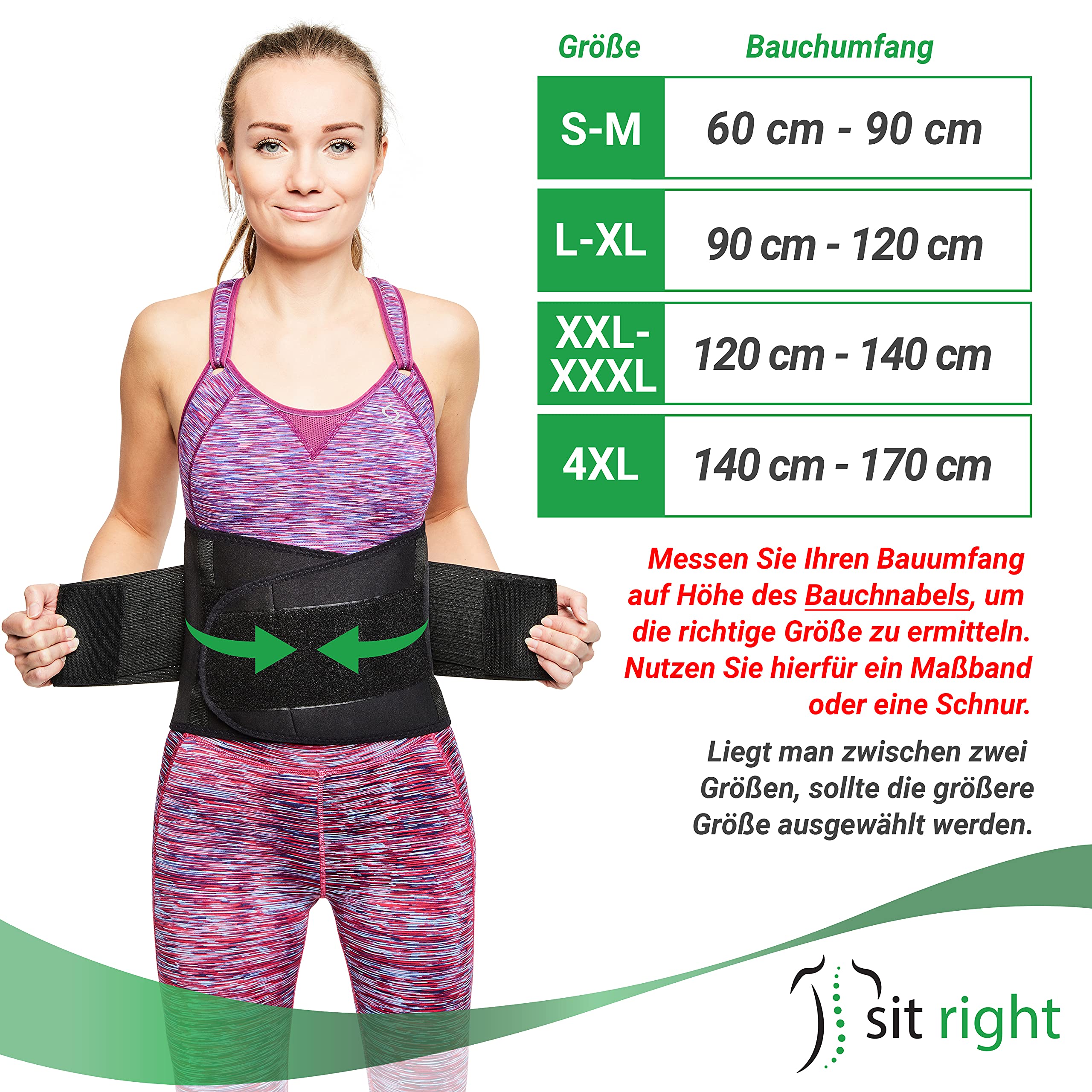 Rückenbandage - Rückengurt zur Stabilisierung der Lendenwirbel - Rückengürtel für Damen & Herren - Nierengurt & Bauchweggürtel zur Haltungskorrektur - schwarz - Vers. Größen