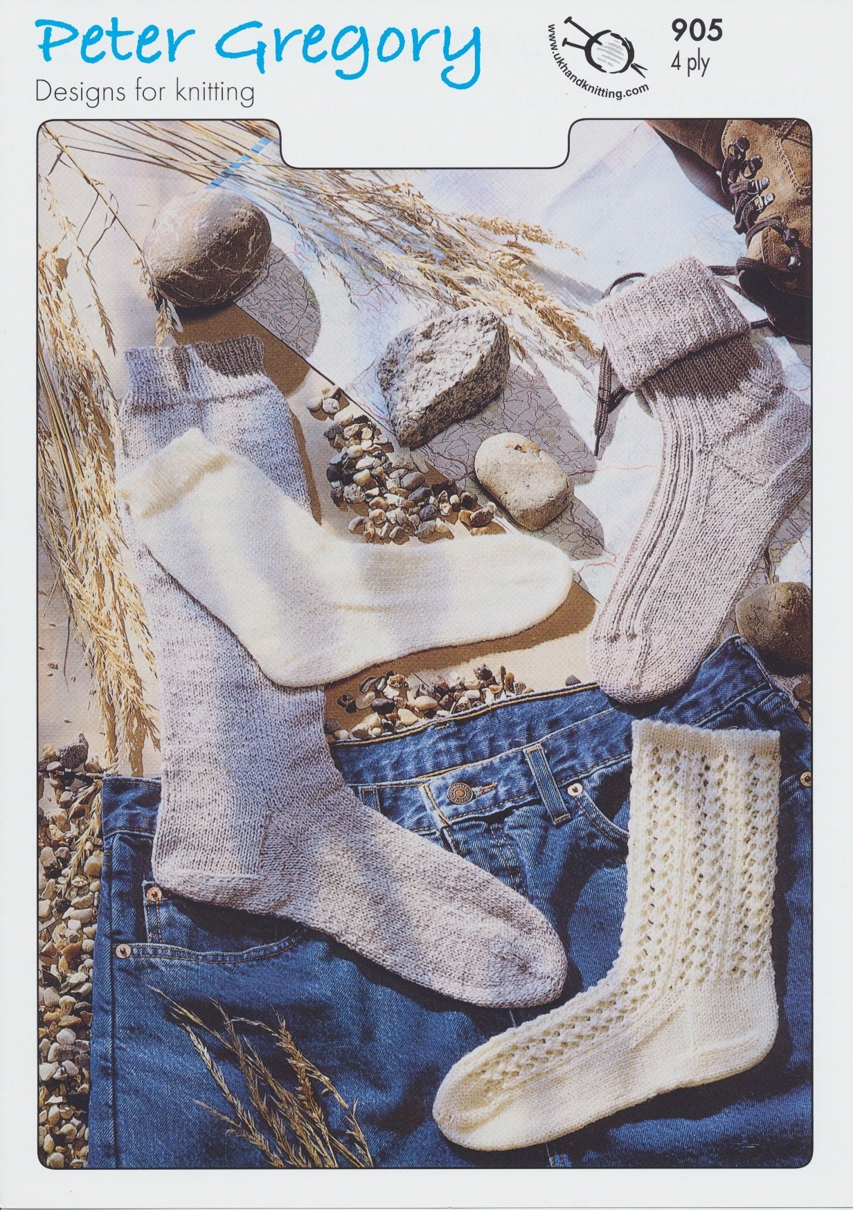 Peter Gregory Beige, Cream 4 Ply Knitting Pattern – Plain Long & Short, Ribbed & Lace Socks